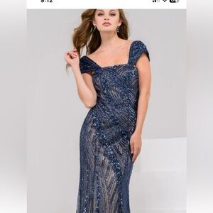 Jovani  Embellished Blue Sequin Dress
